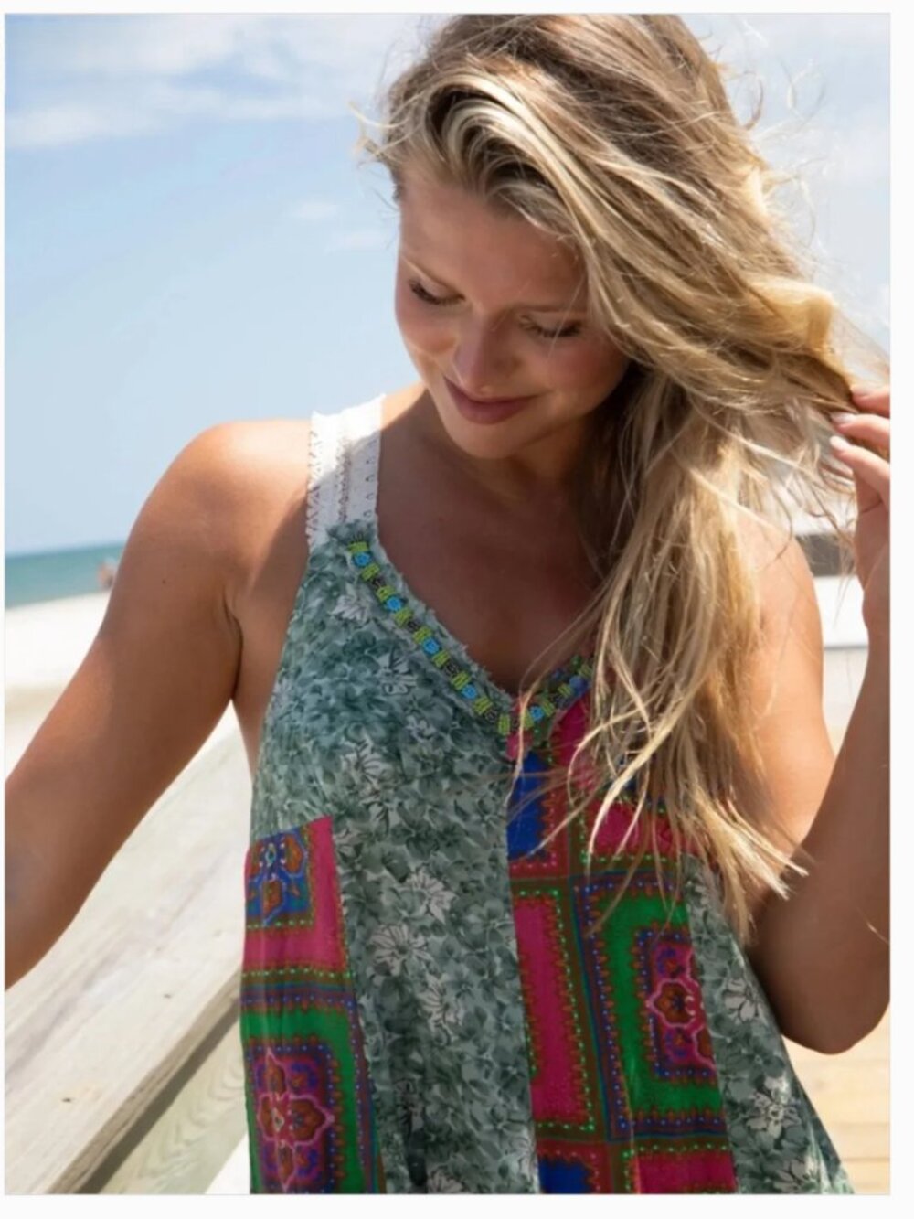 Natural Life Amina Maxi Dress Patchwork Boho Beaded Small - Picture 2 of 16